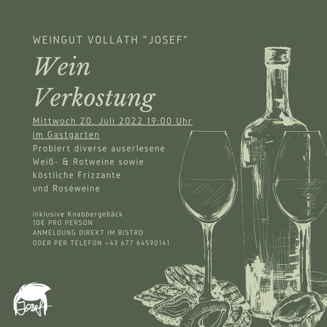 Das burgenländische Weingut Josef Vollath wird am 20. Juli für eine Weinverkostung bei uns zu Gast sein.🍷 
Verkostet werden diverse auserlesene Rot-, Weiß- und Roséweine sowie Frizzante.
.
.
.
 #bistrosoundso #südstadt #weinverkostung #vollath #wein #rosè